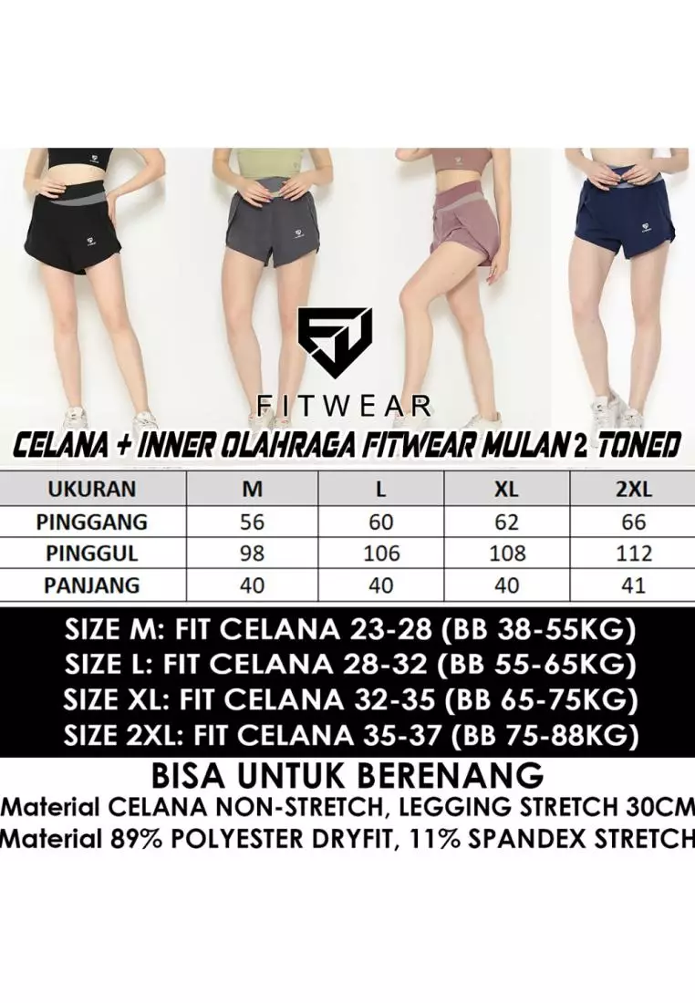 Fitwear - Celana Inner + Legging Olahraga Wanita MULAN 2TONE SHORT - TONED PURPLE