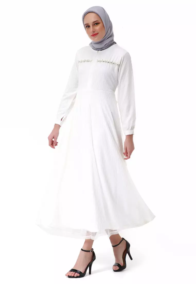Nadya Dress Muslimah Women Waist Strap High Quality Premium - Broken White