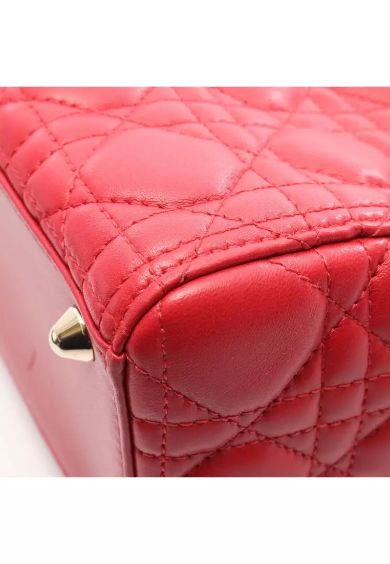 Pre-Loved Christian Dior lady dior Large Canage Handbag leather Red 2WAY