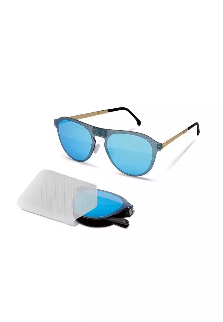超輕極薄‧摺疊式太陽眼鏡 ROAV Oxygen O003 GRAVITY Brush Gold / Blue Mirror 14.63