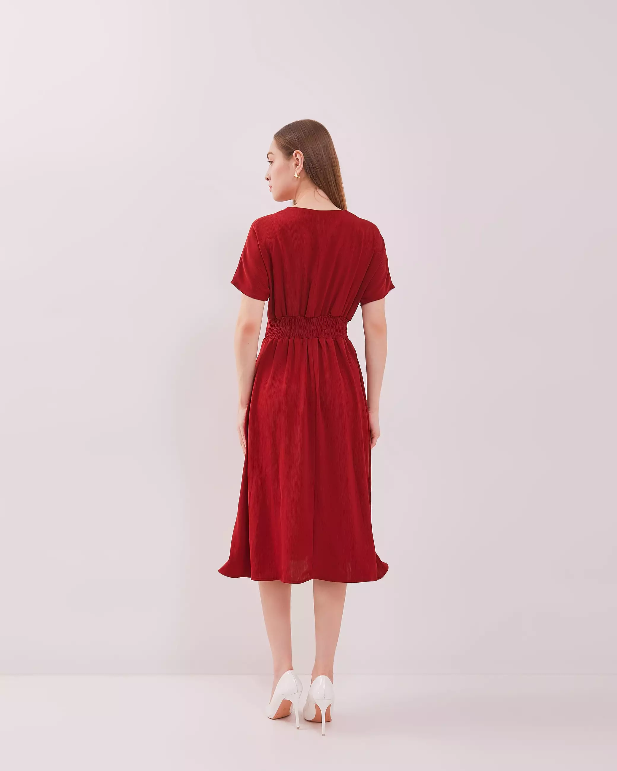 Urban Exchange Cecilia Red Dress - Gaun Midi Dress Kasual Dress Merah Natal Warna Red