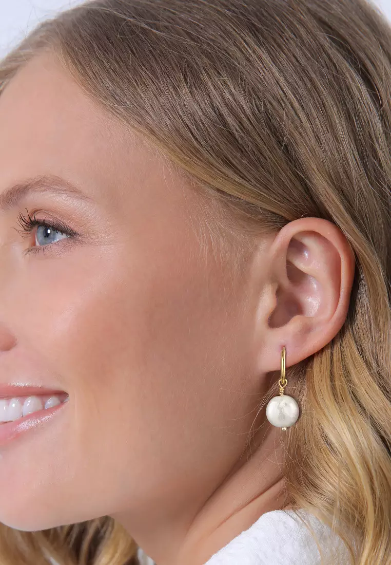 Anting Perhiasan Perak 925 Wanita Platelet Creole Shell Pearl Gold Plated