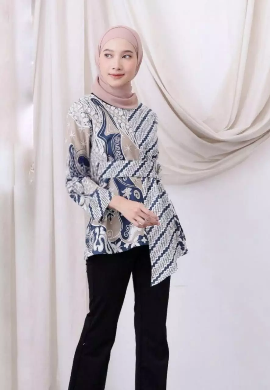 Blouse Batik Lintang Navy Premium Elegant B.K