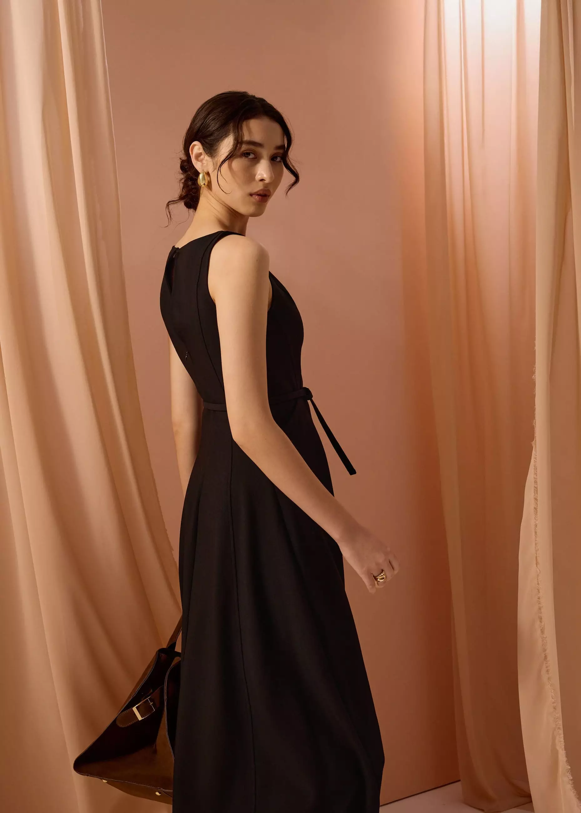 Dress Wanita - Ling Belted Boat Neck Fit & Flare Midaxi Dress