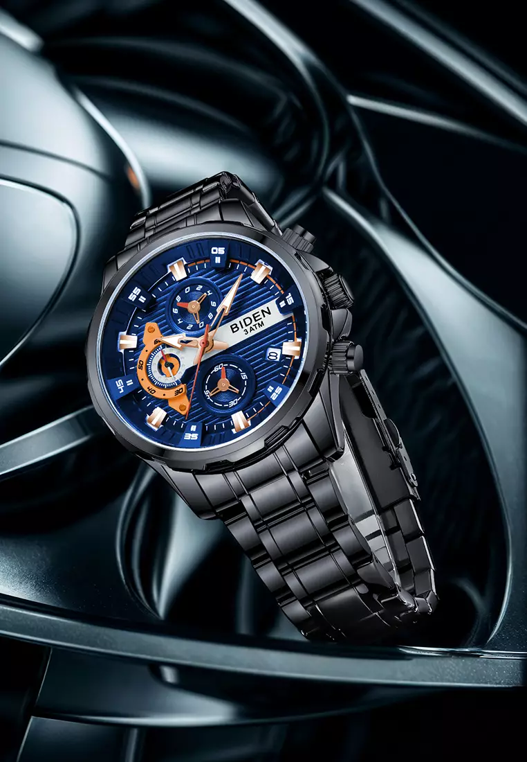 Jam Tangan Pria Original Bisnis Anti Air Tali Stainless Steel Jam Tangan Cowok blackblue