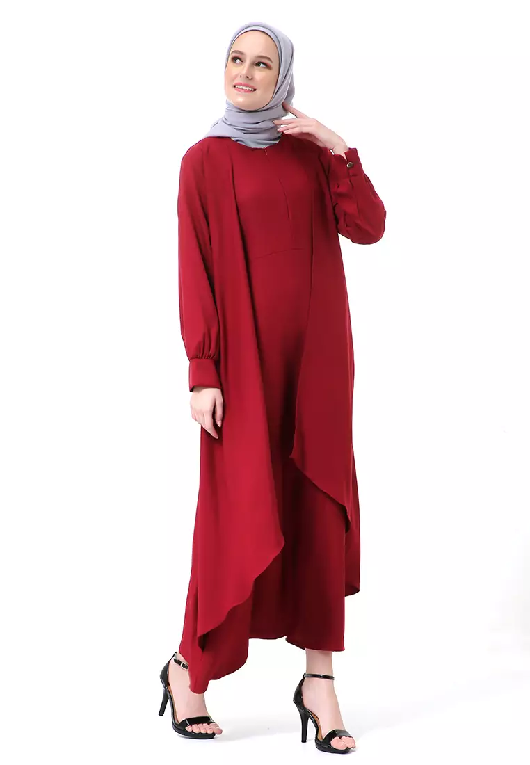 Catline Dress Gamis Jumbo Syar'i Lengan Panjang Regular Fit Premium Quality - Maroon