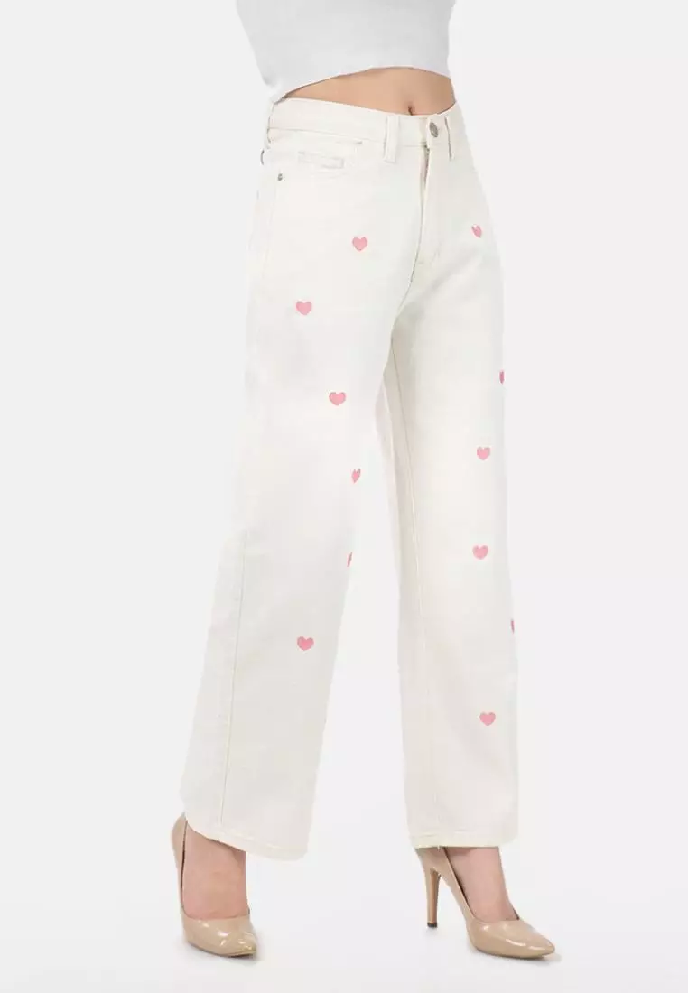 Heart Straigh Jeans in White