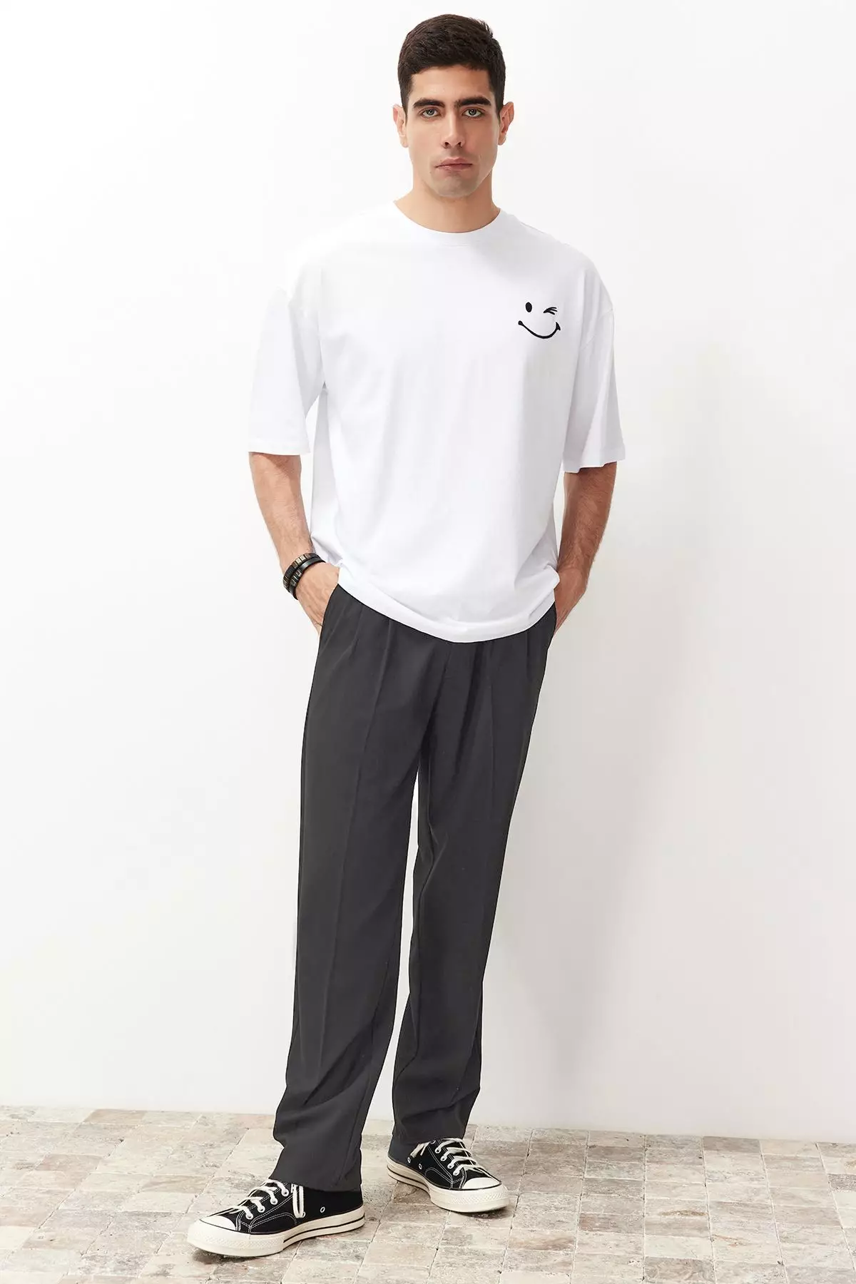 Anthracite Pleated Classic Baggy Fit Fabric Trousers TMNSS24PL00024