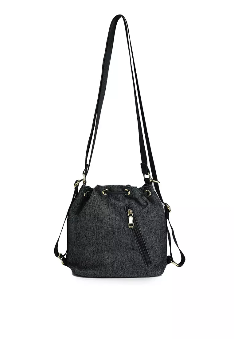 Denim Fabric Convertible Bucket Bag