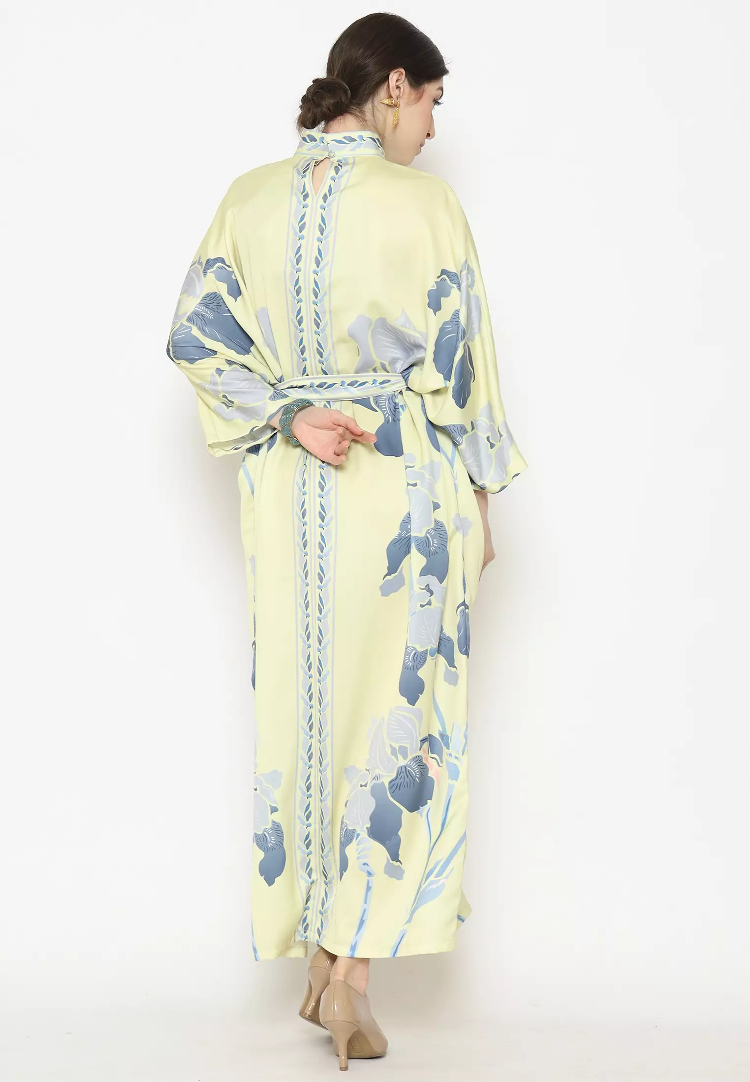Kanzi Exclusive Long Sleeve Yellow Grey Batik Kaftan