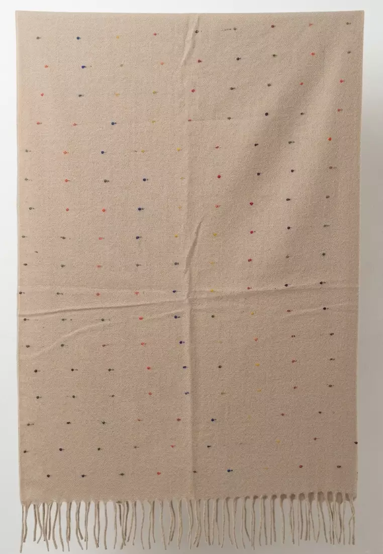 Aksesoris Wanita Polka Dots Cashmere Pashmina Syal Wanita Tebal Kasmir Beige