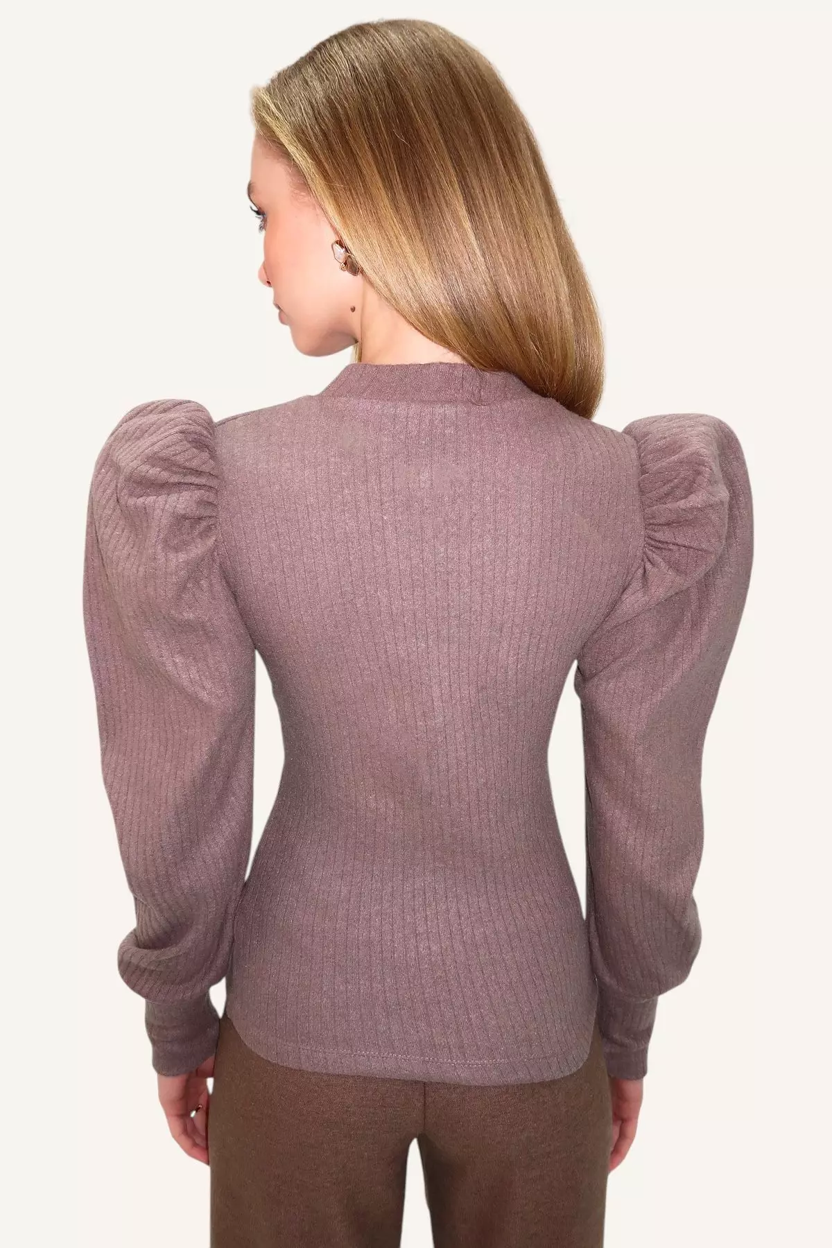 Women's Mink Crew Neck Drop Neck Princess Sleeve Knitwear Blouse