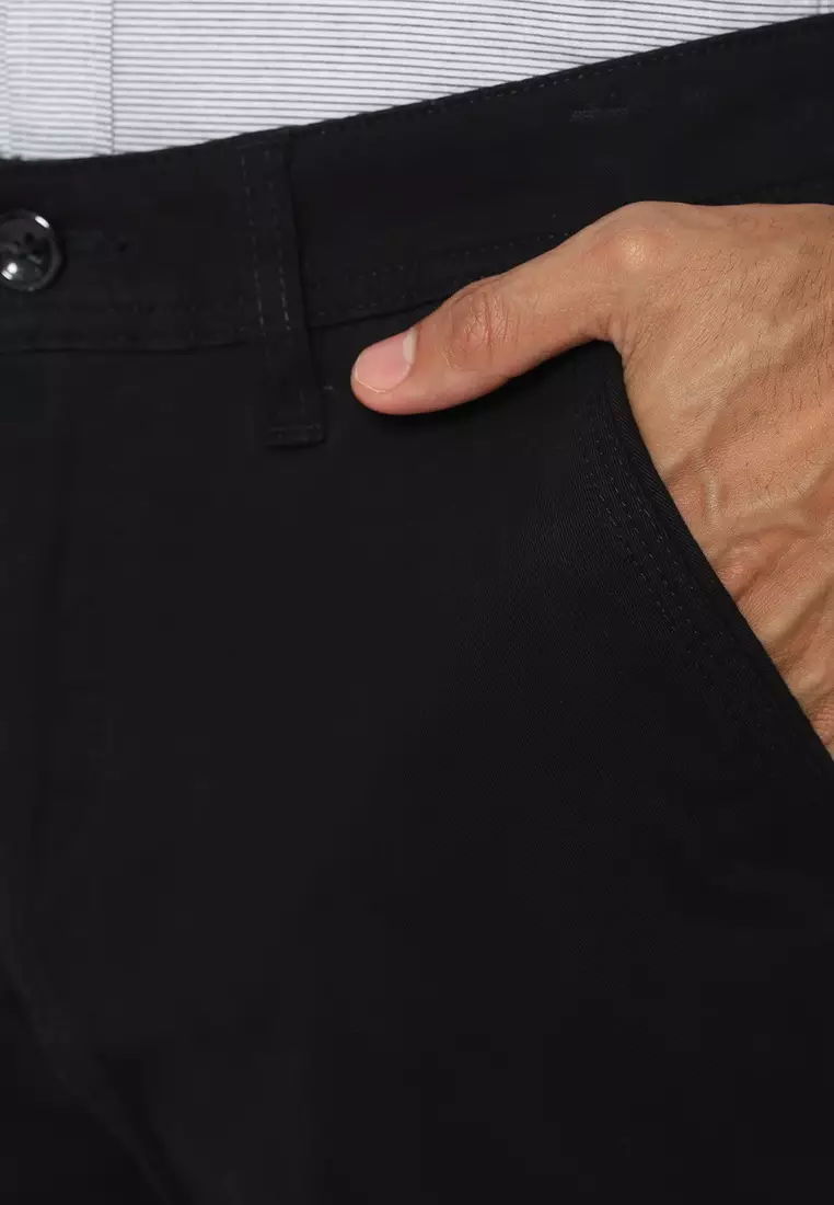 POLICE Celana Chino Panjang Cotton Premium Black Regular Fit Pria