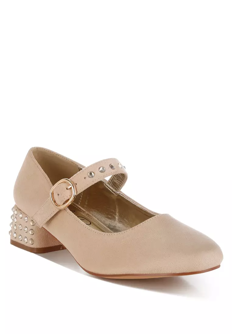 Studded Mary Jane Pumps In Beige