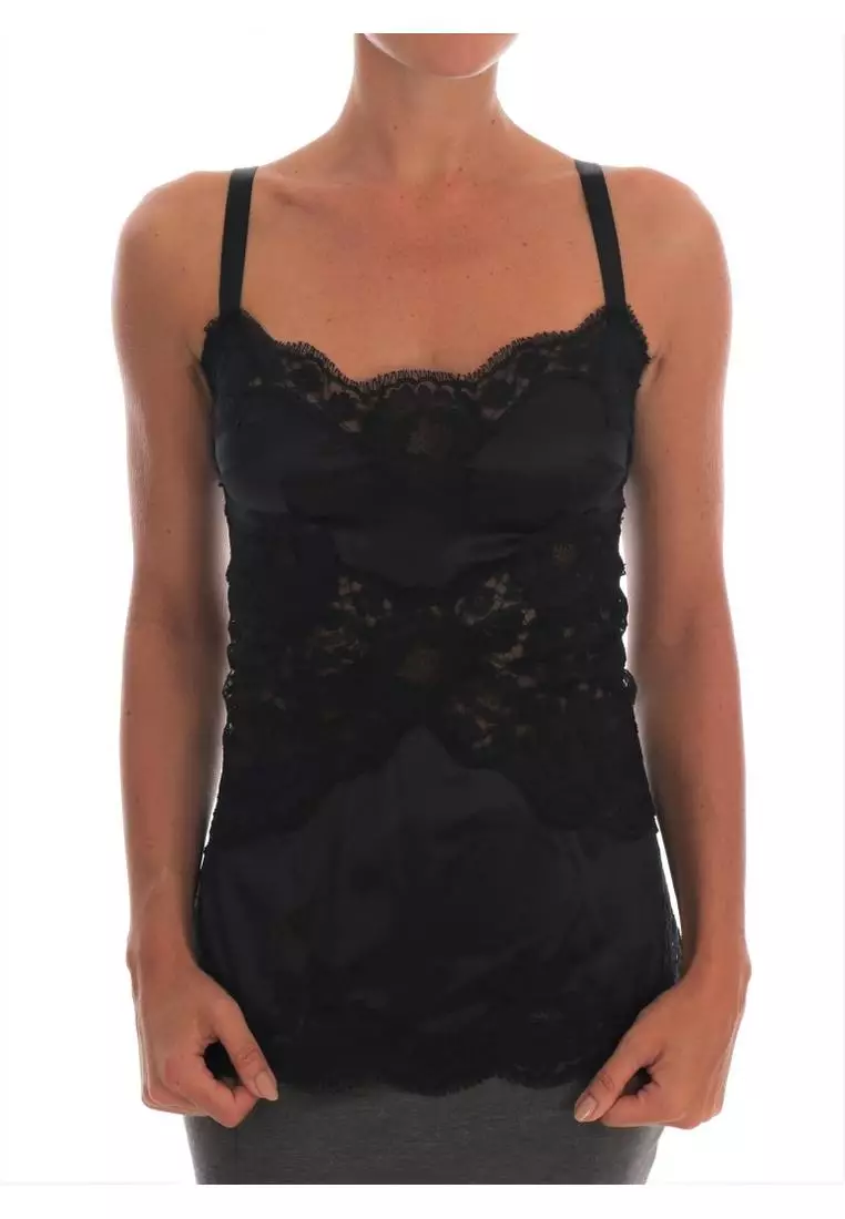 Black Lace Silk Camisole Sleepwear, Dolce & Gabbana