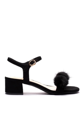 Twenty Eight Shoes black Fur Ball Ankle Strap Sandals 320-30 B737DSHB197C6DGS_1