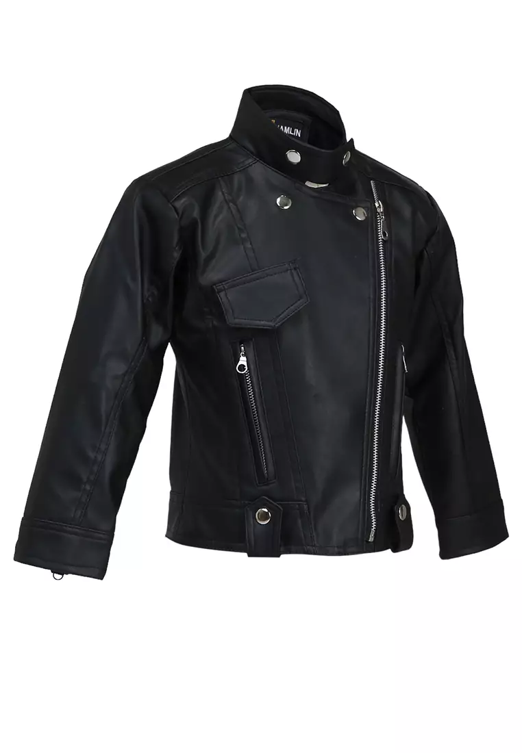 Fisca Jaket Kulit Anak Perempuan Design Zipper Stylish Long Sleeve Material Leather ORIGINAL - Black