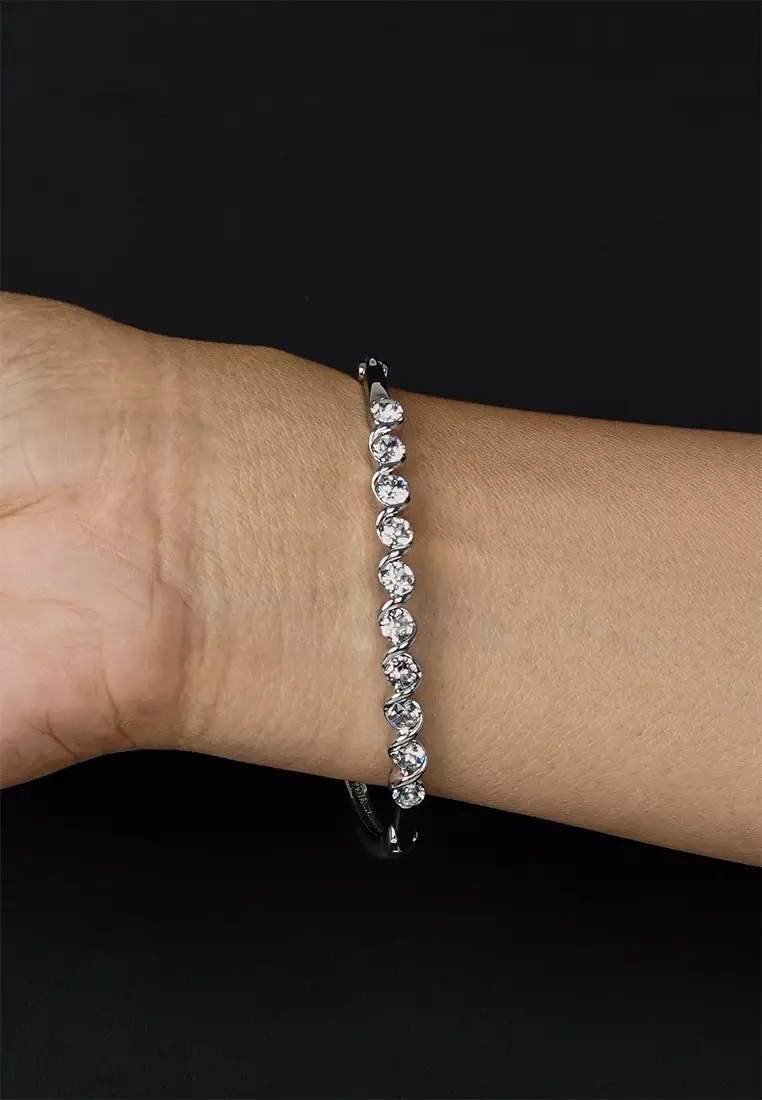 Elegant Bangle with Silver Austrian Element Crystals