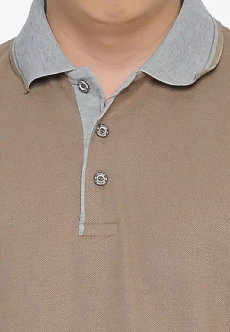 Andre Michel Kaos Polo Shirt Lengan Panjang Kerah Abu Coklat 933-13