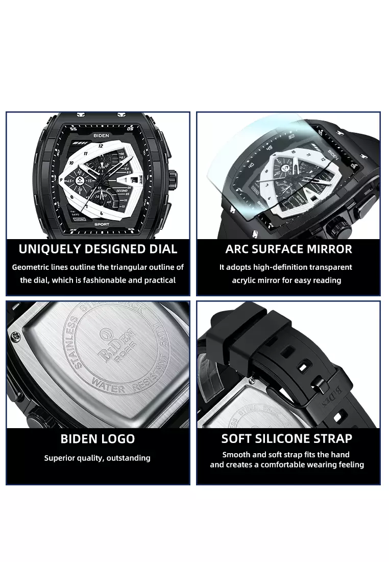 Jam Tangan Pria Original Olahraga Bercahaya Tali Silikon Jam Tangan Cowok Black silver