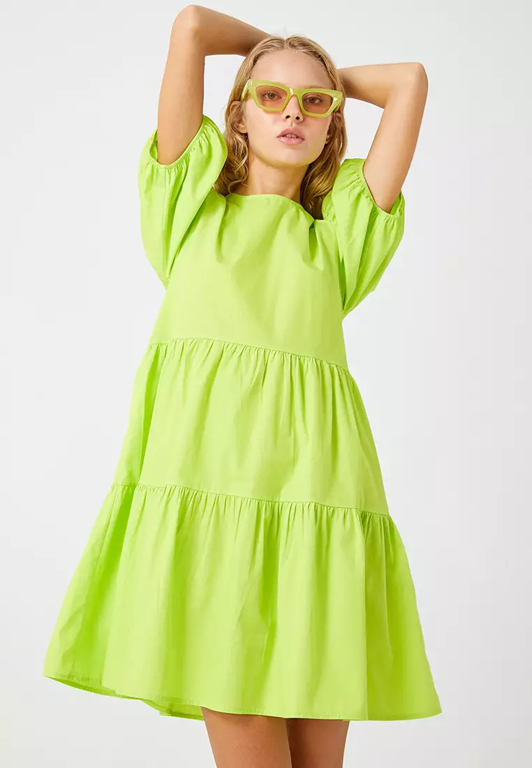 今期　T/W OMBRE CHECK BALLOON SLEEVE DRESS T/W OMBRE CHECK BALLOON SLEEVE DRESS-BEIGE- – OBLIGE