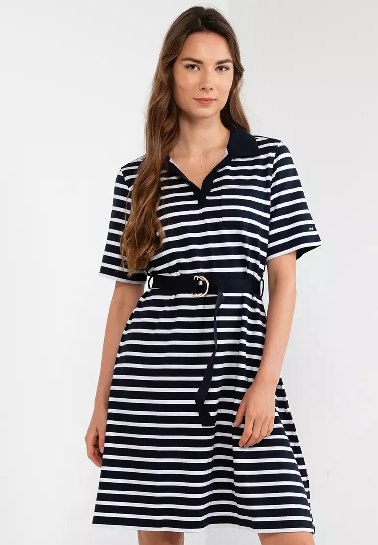 Belted Stripe Midi Dress