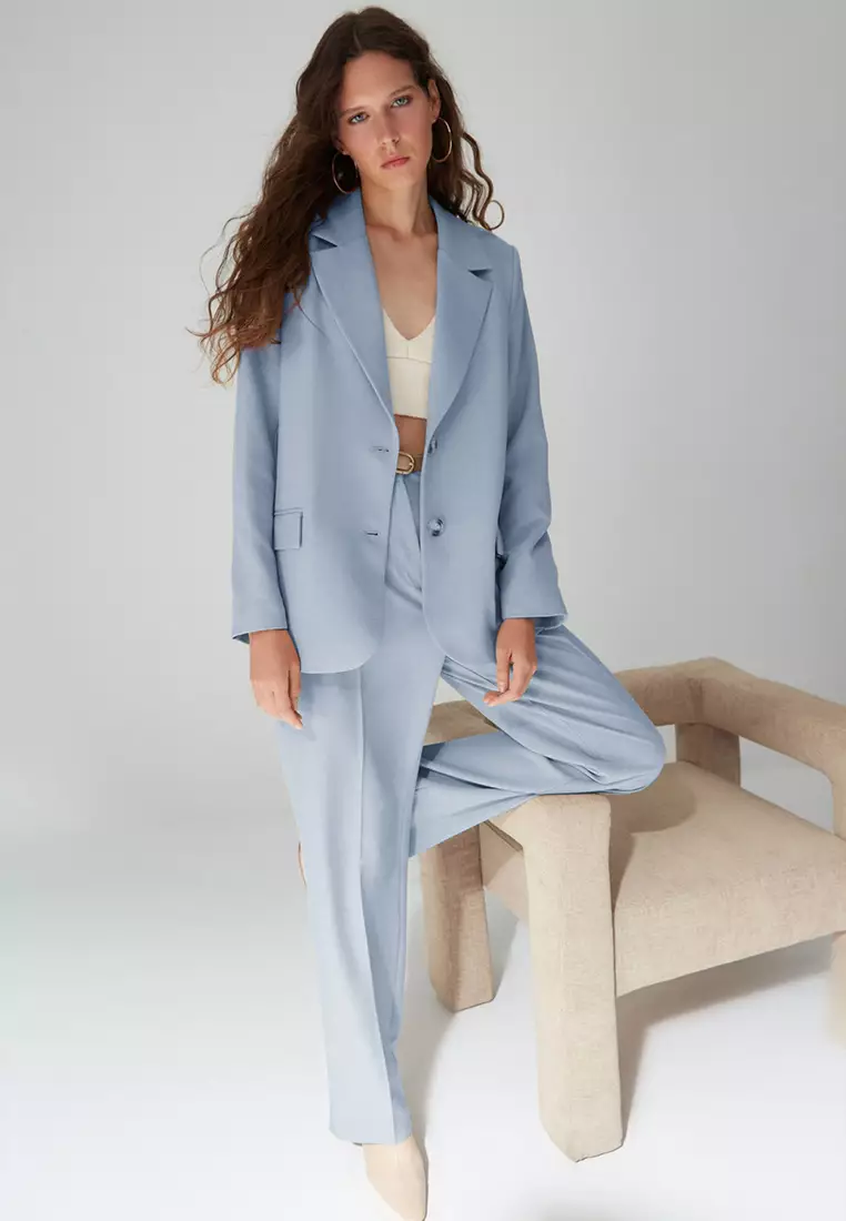 Light Blue Regular Lined Woven Blazer Jacket