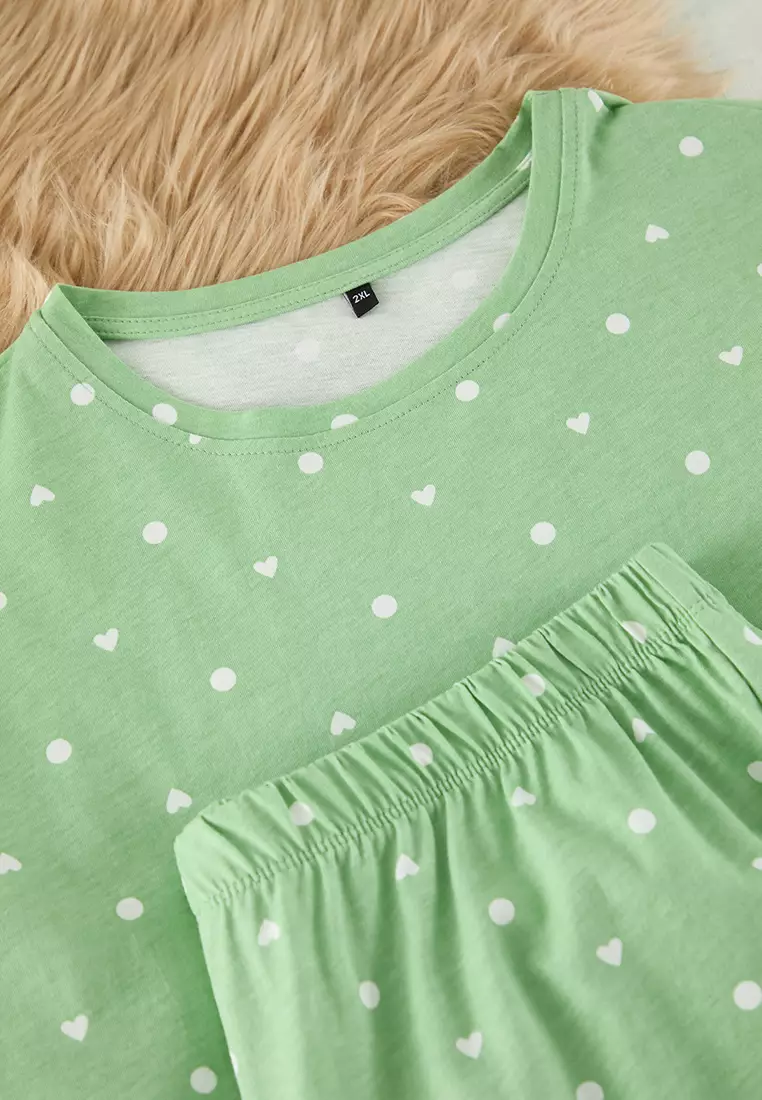 Mint Heart Patterned Knitted Pajama Set TBBSS25AI00023