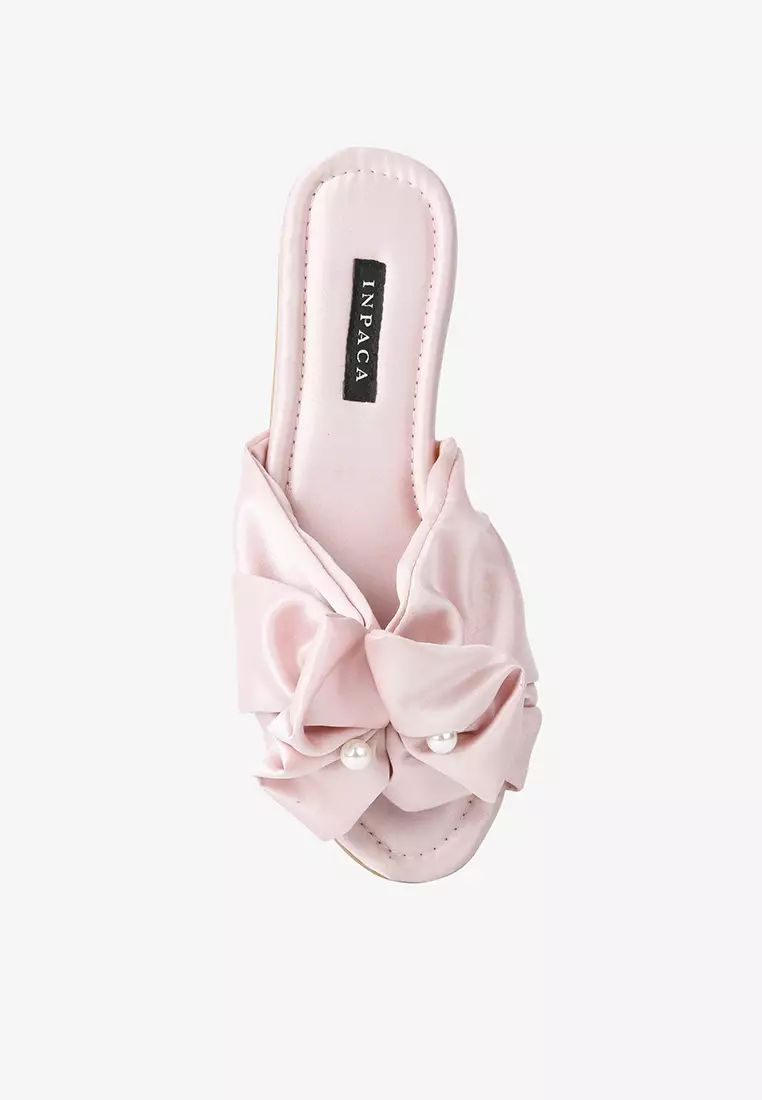 Satin Sandals with Pearl Claudette Rose Gold