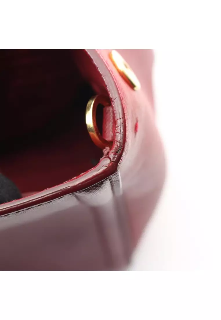 Pre-Loved Prada triangle logo Handbag Saffiano leather Bordeaux Red 2WAY