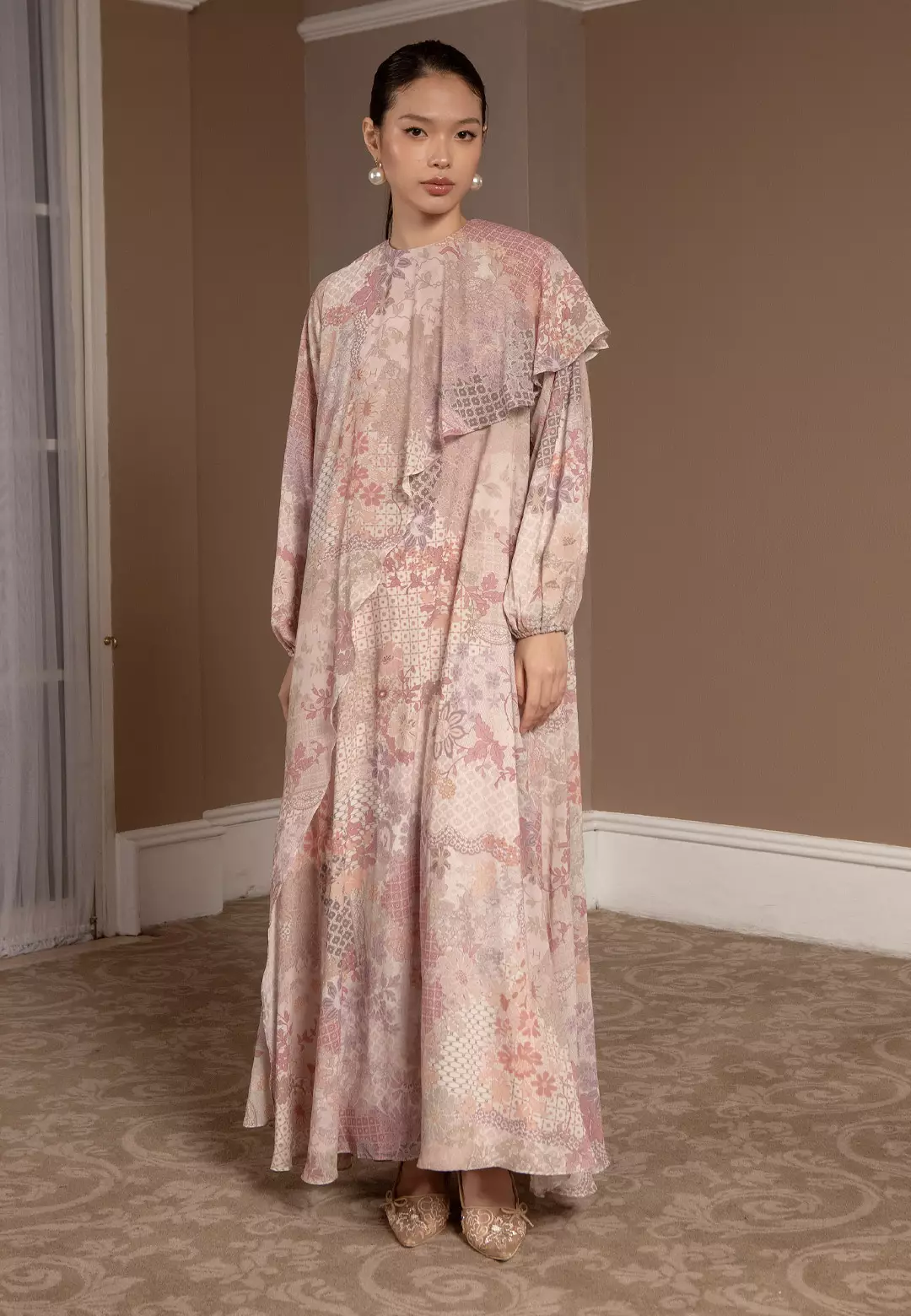 HijabChic Sarra Dress Peach - Dress Motif Lebaran Elegan Cantik