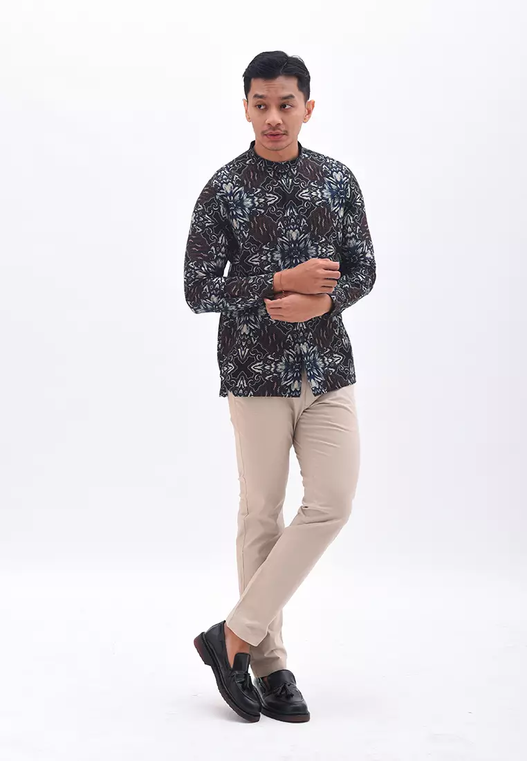 MANZONE Kemeja Batik Shangai Lengan Panjang INDRAYANA - BLACK