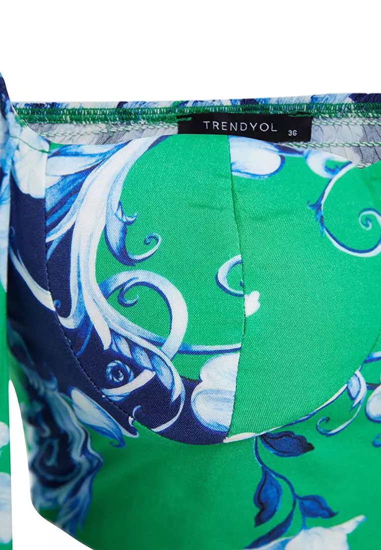 Floral Print Beach Blouse with Balloon Sleeves