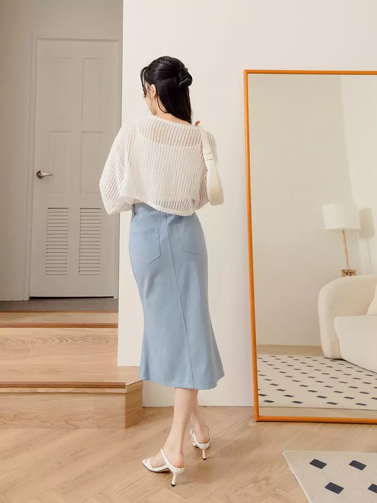 Solid Color Front Slit Mermaid Skirt [CA2906]