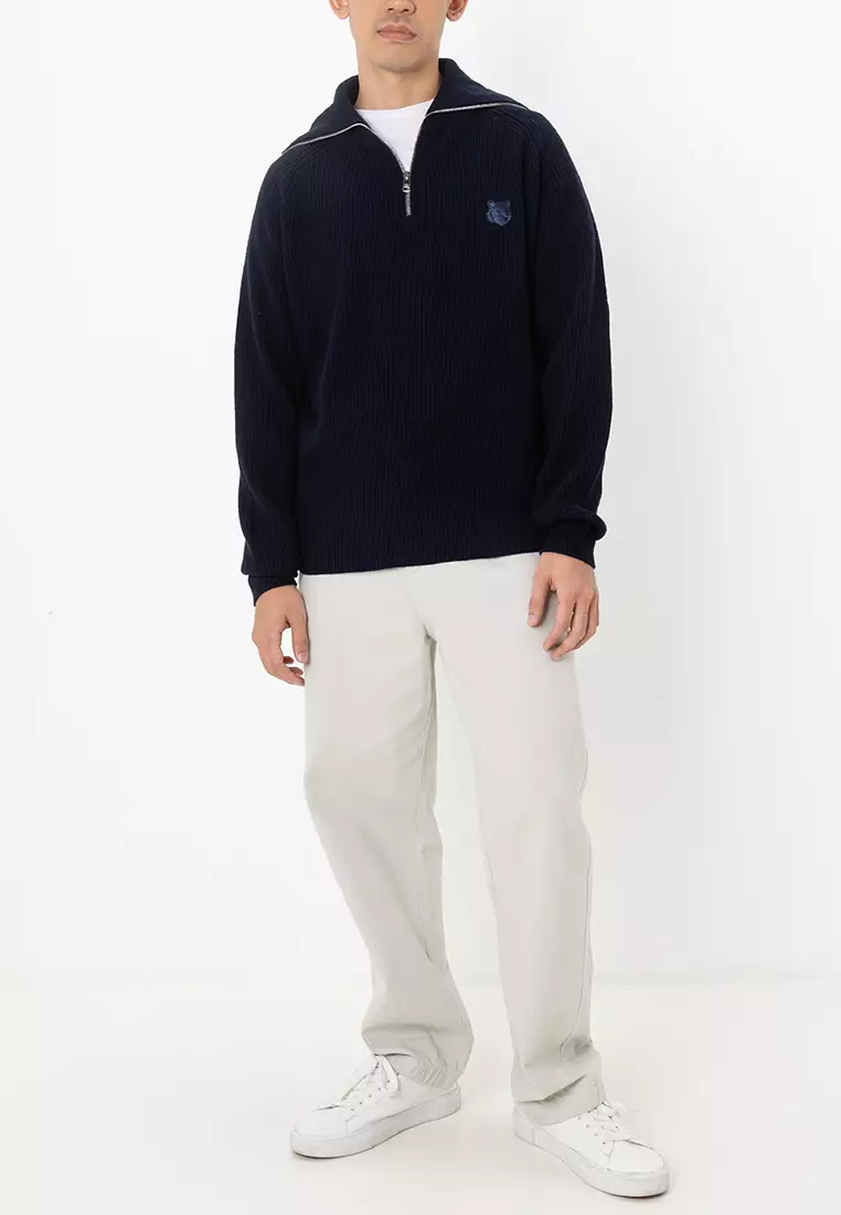 Buy Maison Kitsune Bold Fox Head Patch Half Zip Ribbed