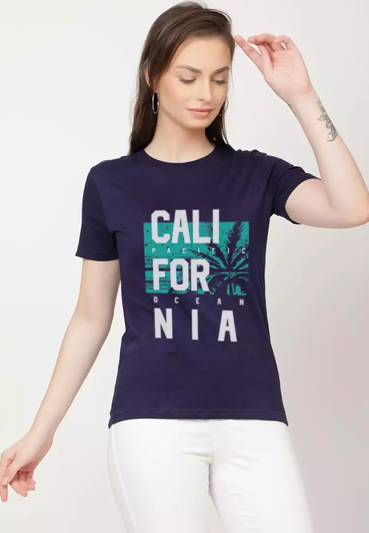 California Herb Relaxed Short Sleeve Stylish Navy Blue Cotton Casual Graphic Print Tee/TShirt