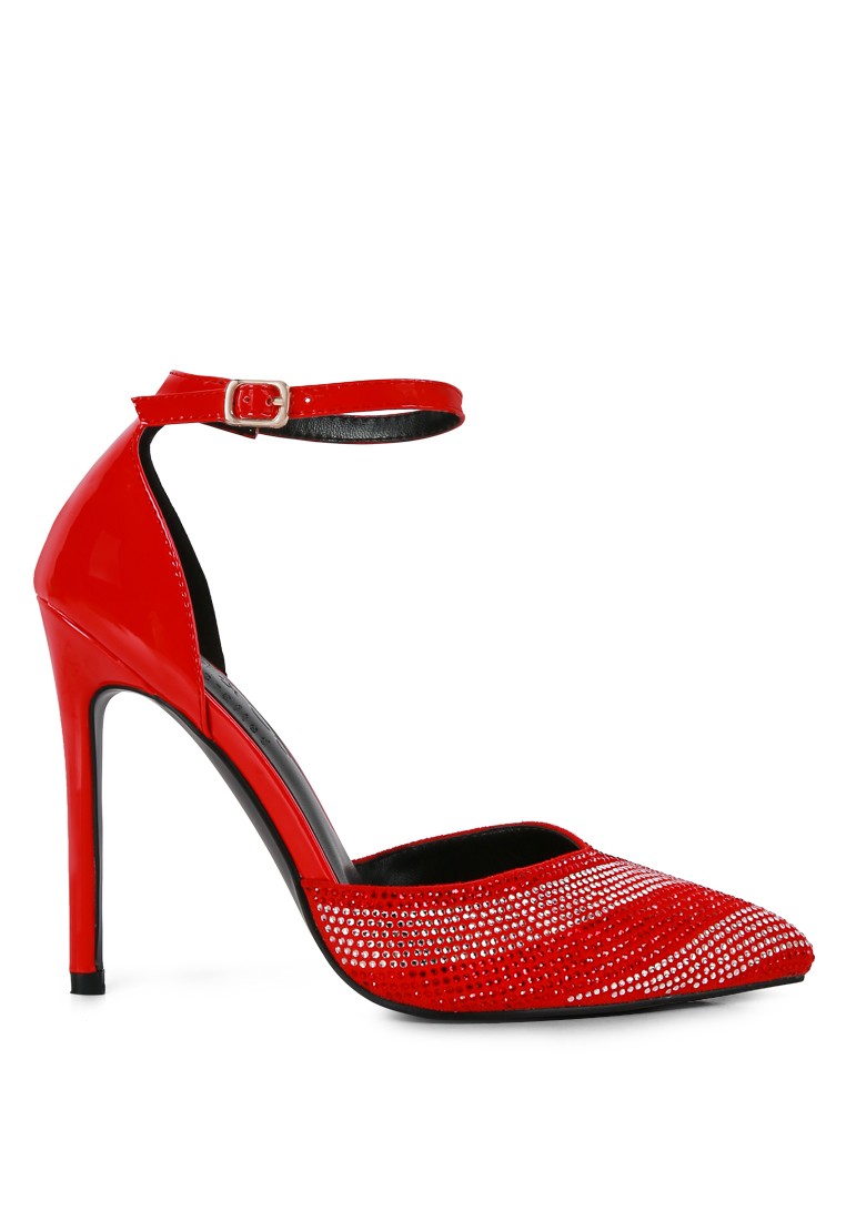 Red Diamante Stripes Stiletto Sandals