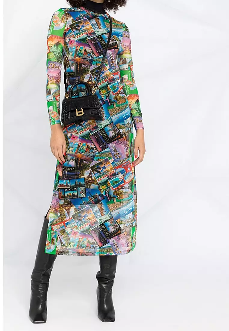 Hourglass Xs Crocodile Embossed Crossbody Bag in Black