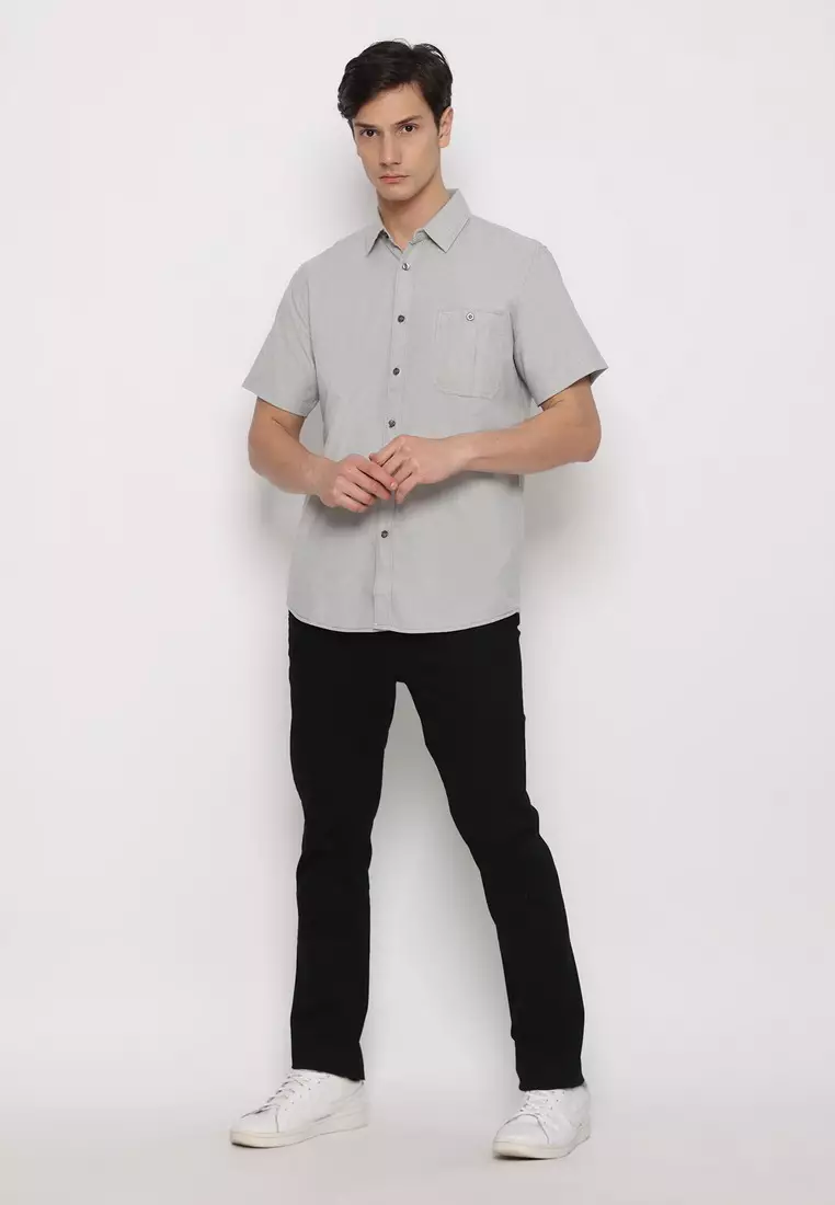 RBJ Kemeja Polos Cotton Oxford Light Grey Regular Fit Pria