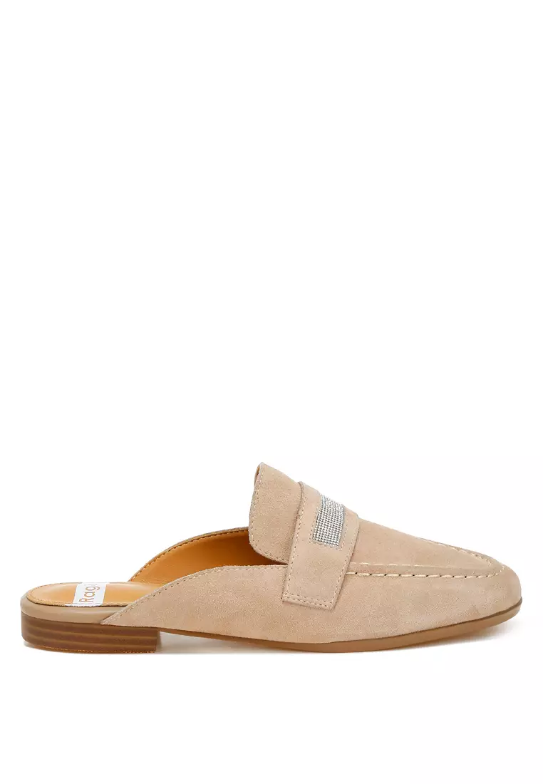 Discount on Rag & CO.  shoes - SKU: Rhinestone Strap Suede Mules in Sand