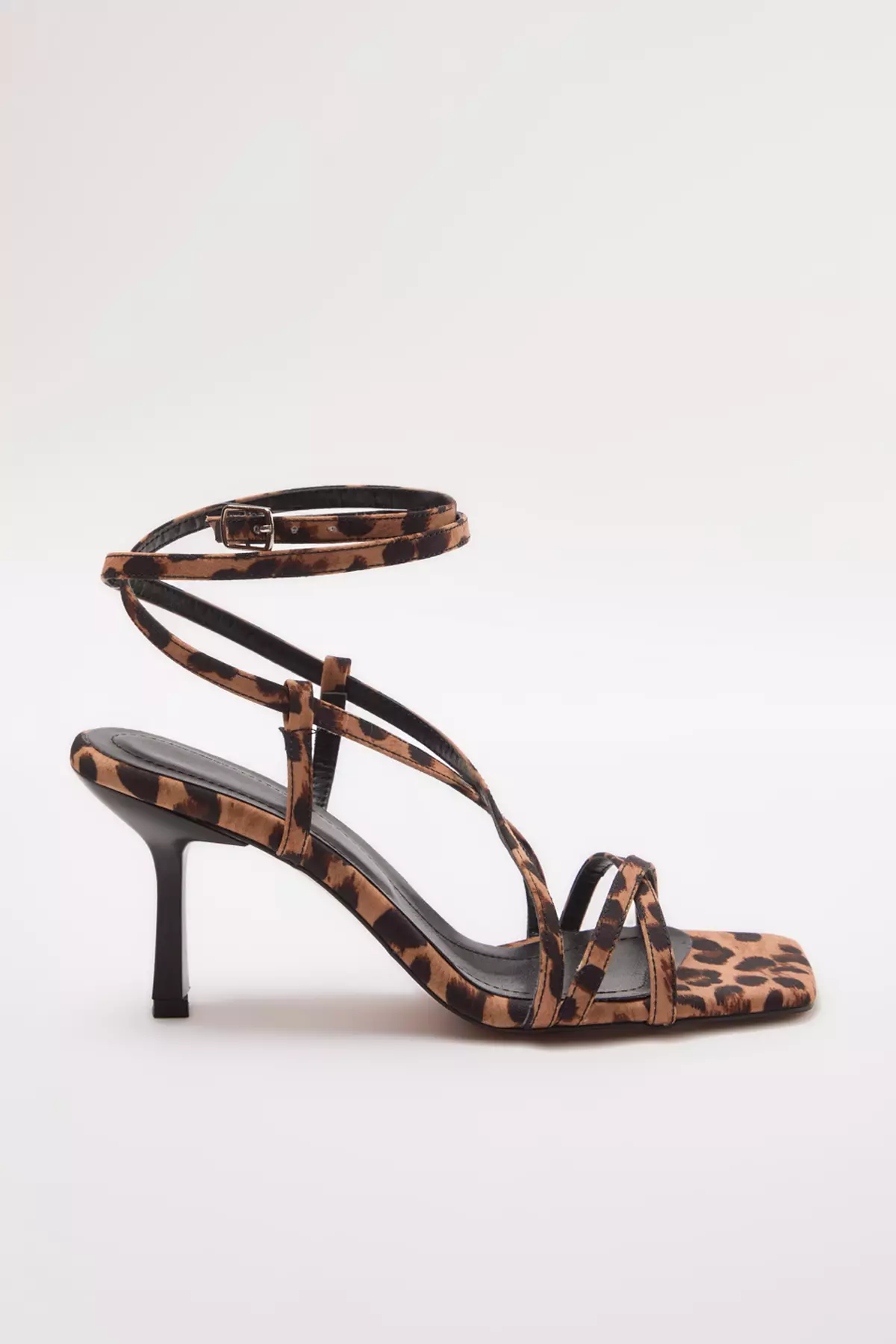 Multicolor Leopard Print Ankle Strap Brown Women's Heeled Sandals Takss24To00001