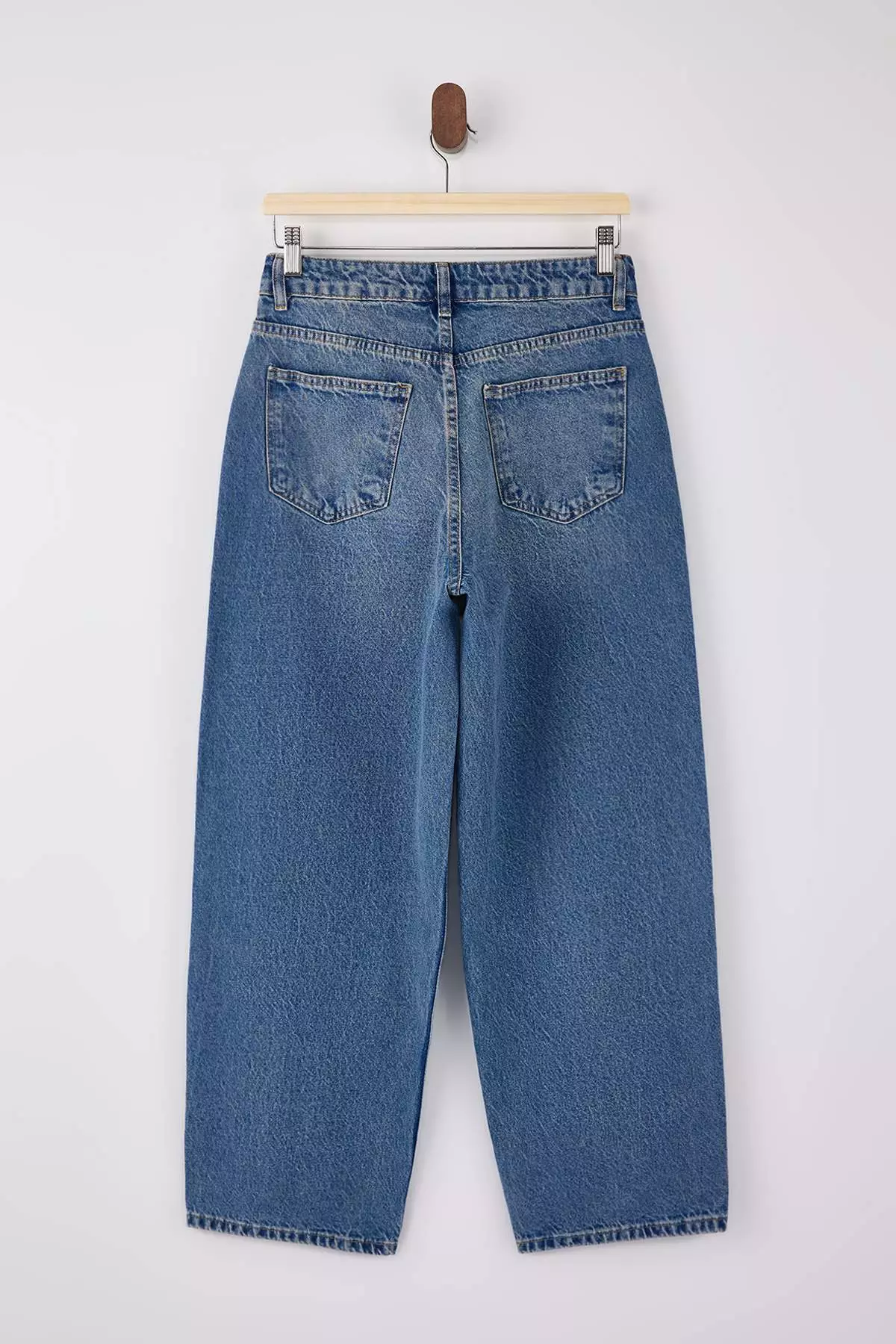 Teen Blue Stitching Detailed High Waist Baggy 1% Cotton Jeans Twoss26Je84