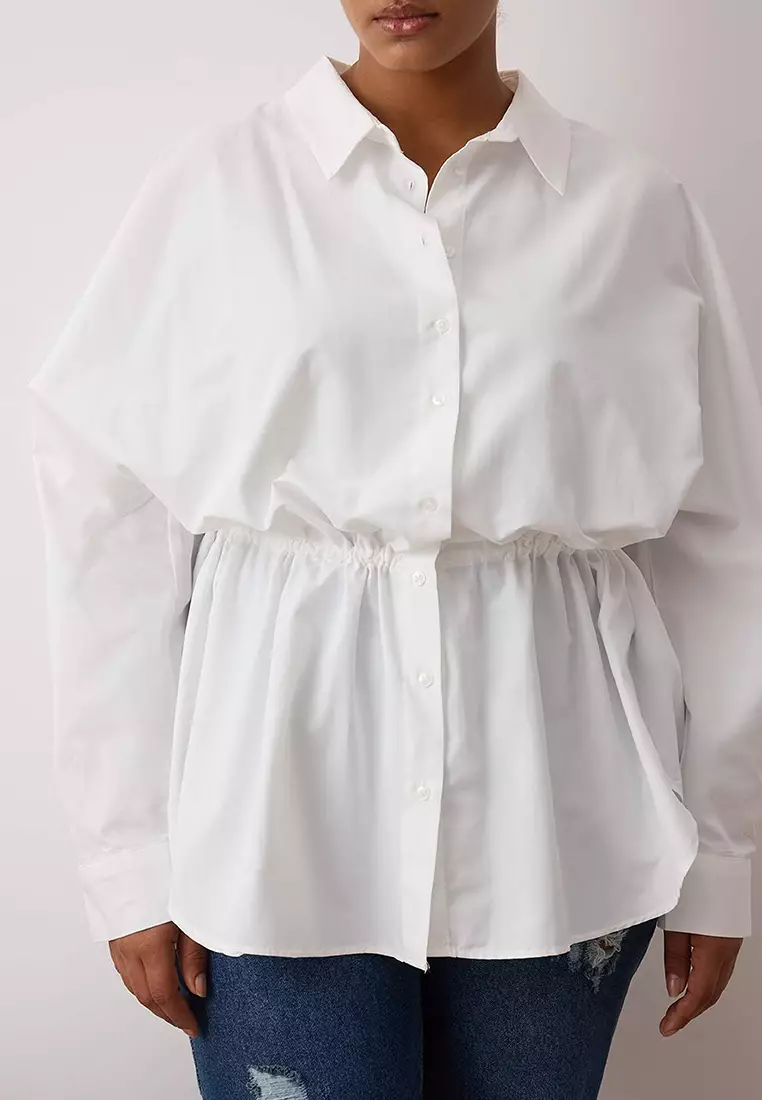 米白色 皺褶 梭織 加大碼 恤衫 Tbbaw26Ax00000