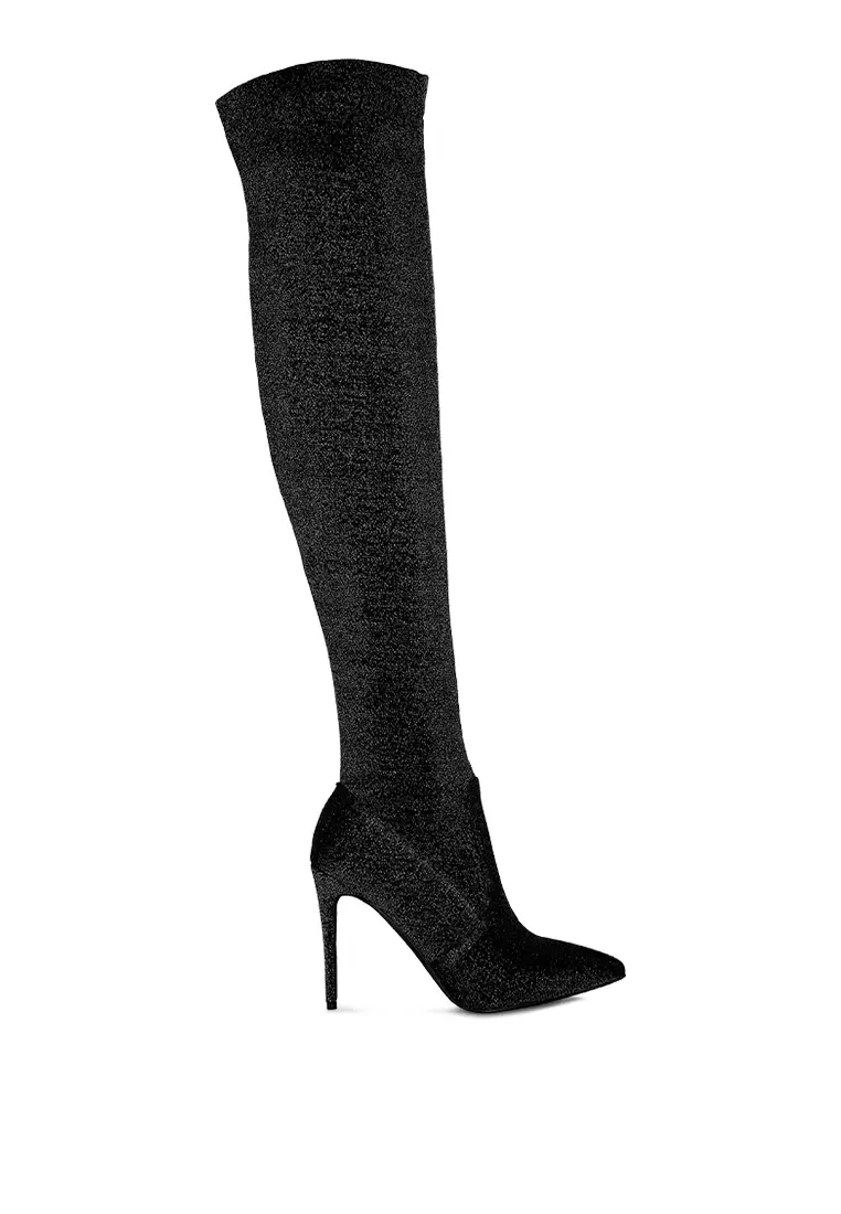 Discount on London Rag  shoes - SKU: Black High Heel Knitted Long Boots