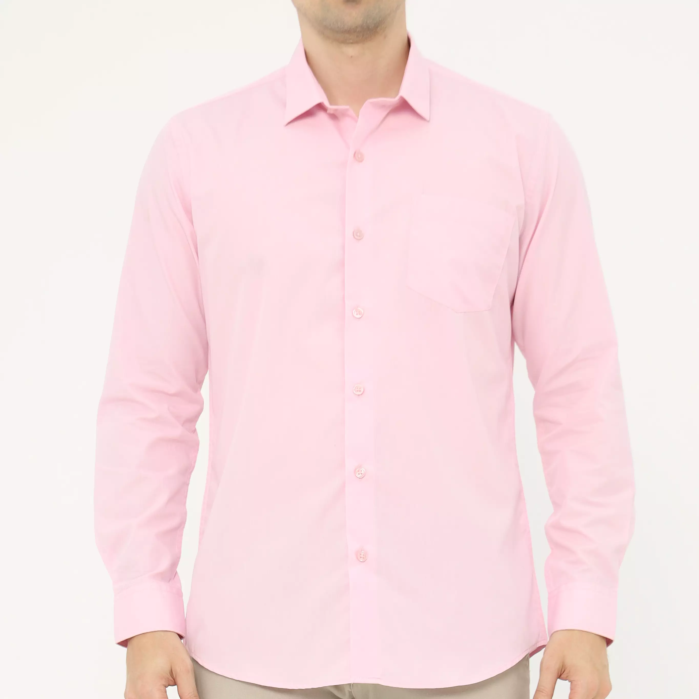 MAGINOT Kemeja Pria Basic Polos Panjang PINK