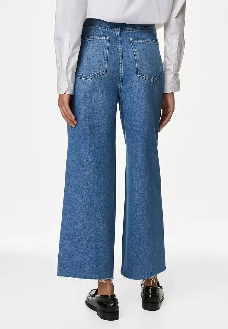 Lyocell Blend High Waisted Wide Leg Jeans