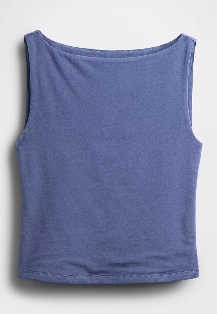 Close Knit Jersey Boat Neck Crop Tank Top