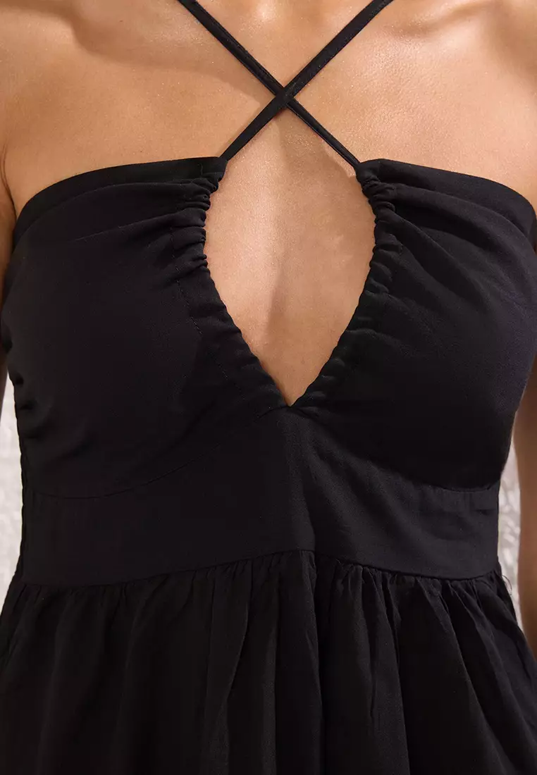 Black Woven 100% Cotton Beach Dress Tbess25El00110