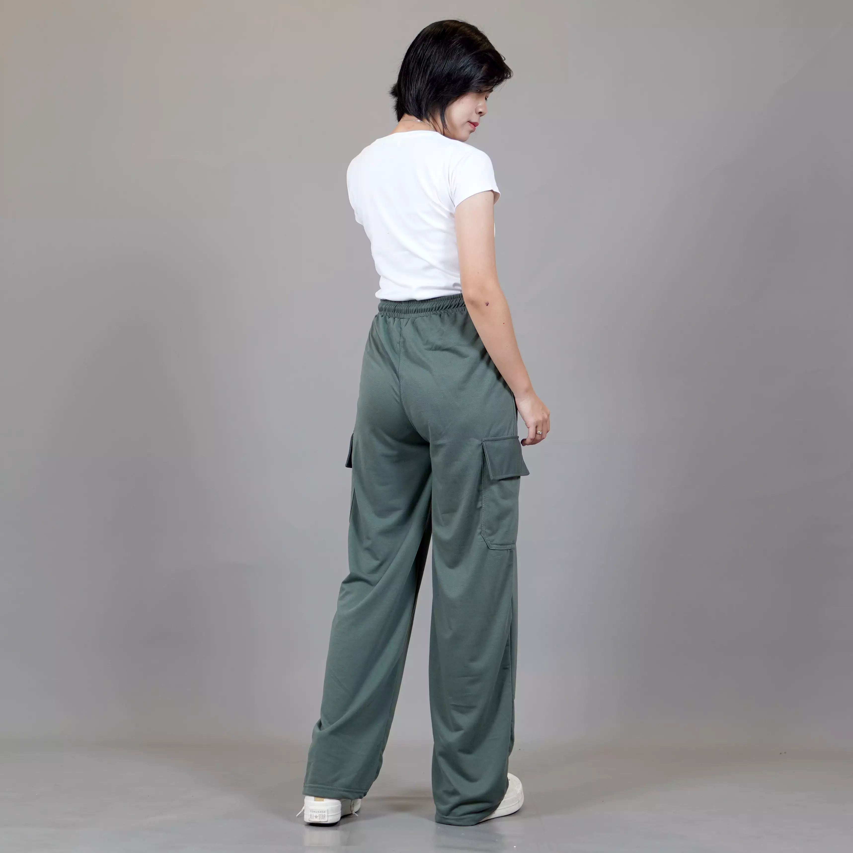  YOONA Celana Kargo Loose Fit Cargo Pants Wanita - SAGE