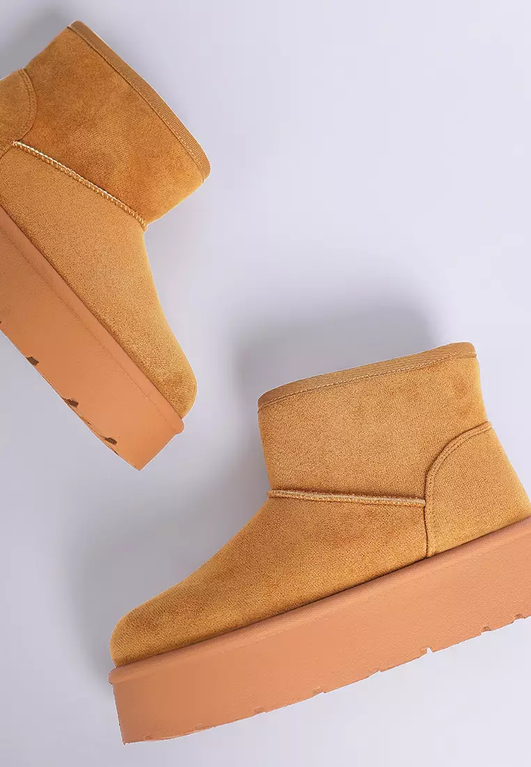 Soft Microfiber Snow Boots in Tan